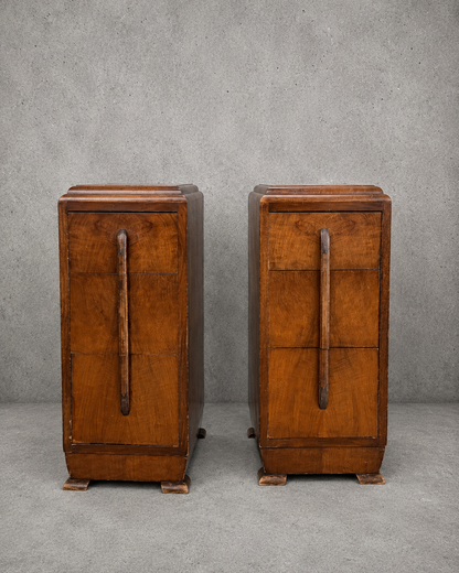 Pair of Art Deco Walnut Bedside Cabinets