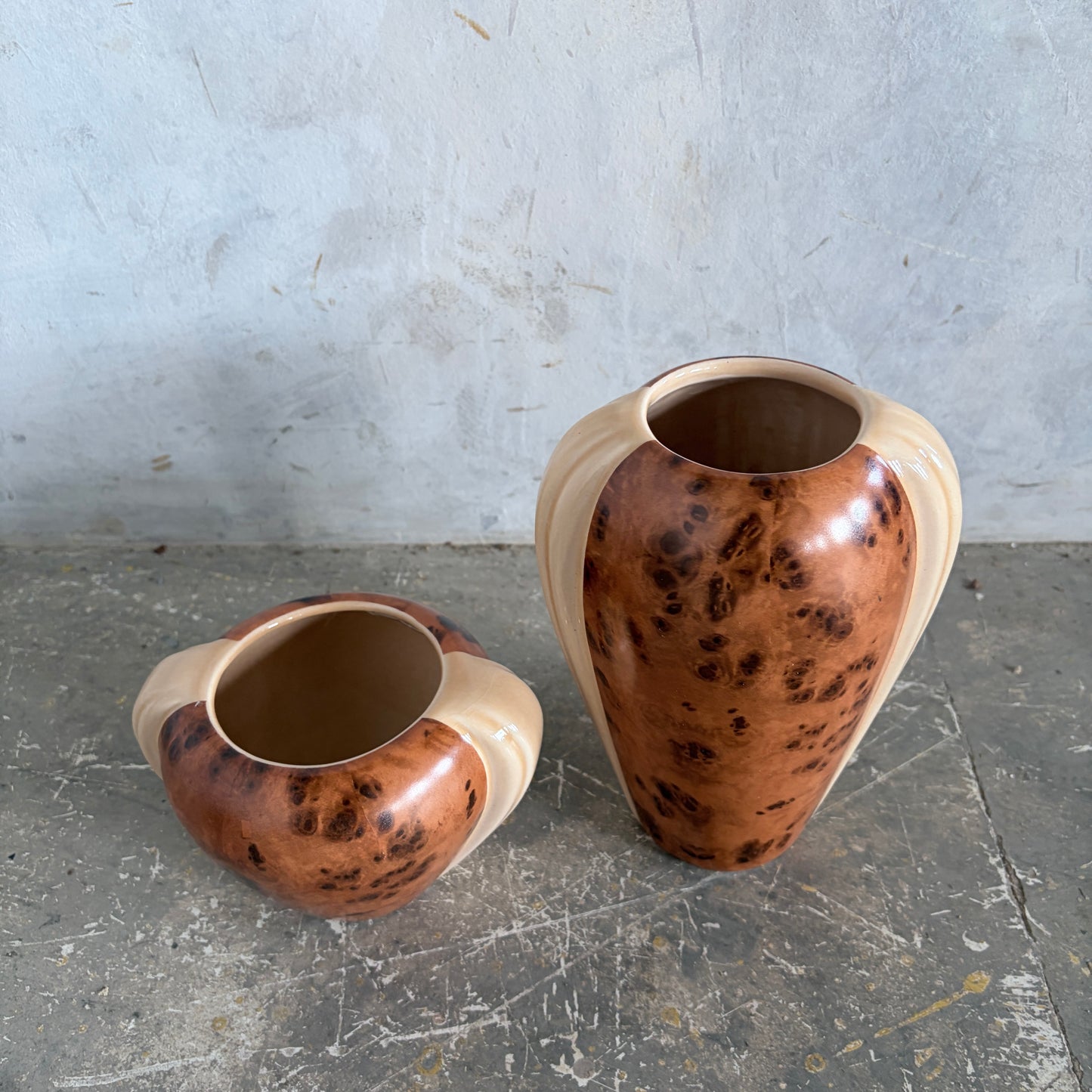 Pair of Art Deco Walnut Burl Effect Ceramic Vases