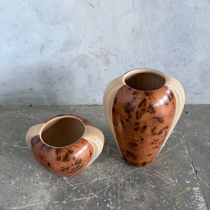 Pair of Art Deco Walnut Burl Effect Ceramic Vases
