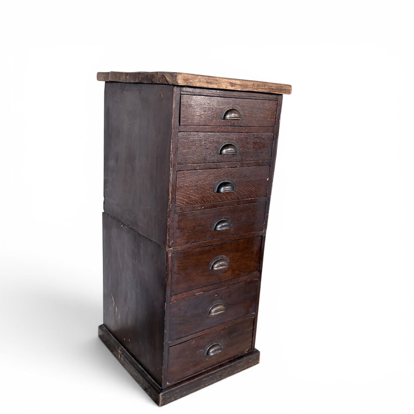 20th Century Banker’s Tiger Oak Tallboy Chest of Drawers