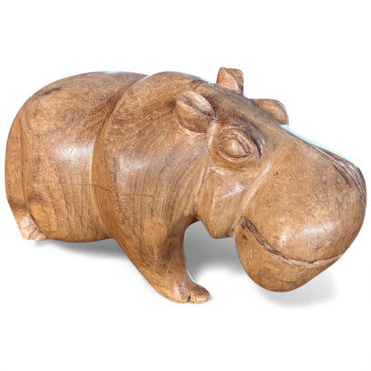 Wood Hippopotamus Sculpture - Mid Century Hand Carved Solid Teak Statue