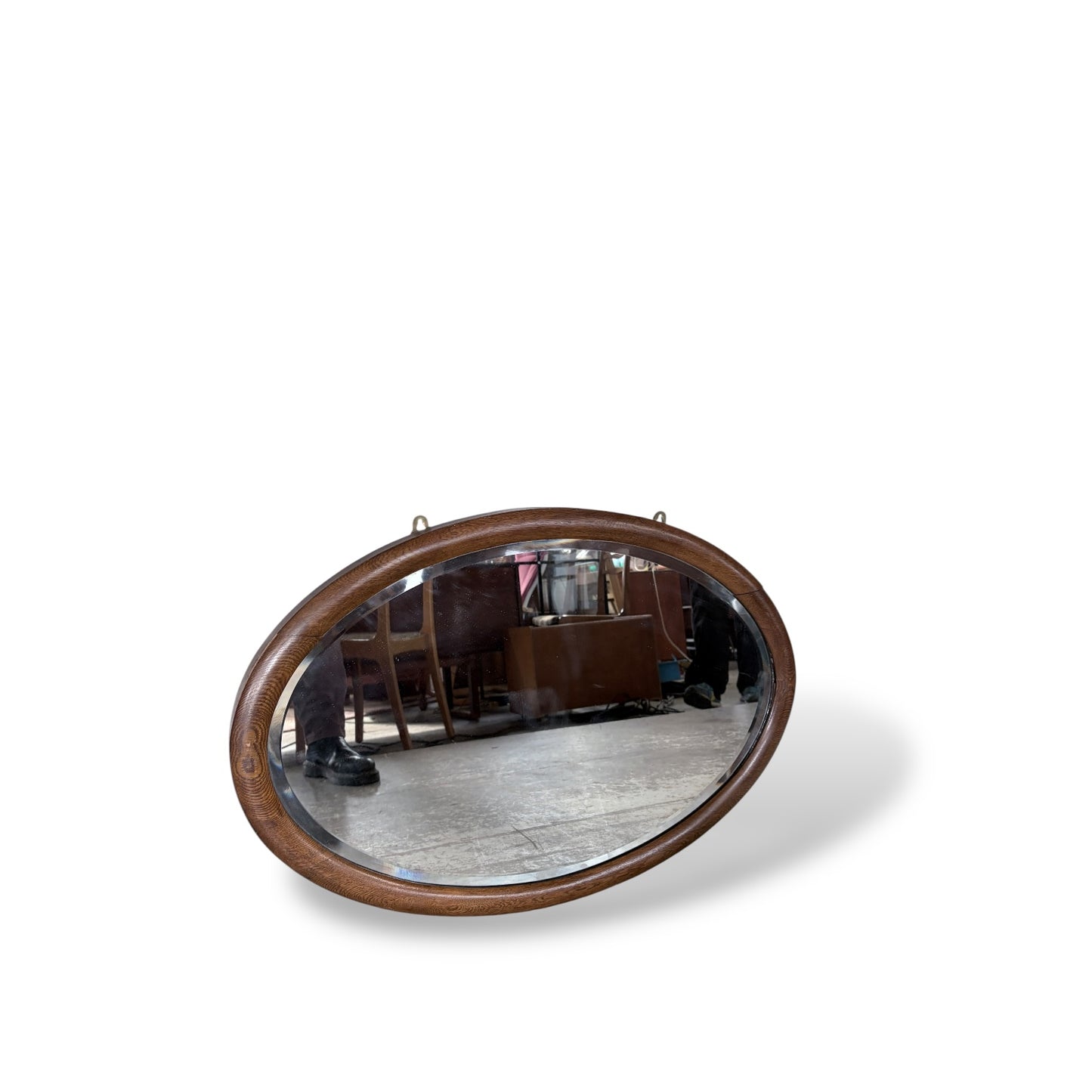 Antique Vintage Solid Oak Oval Wall Mirror