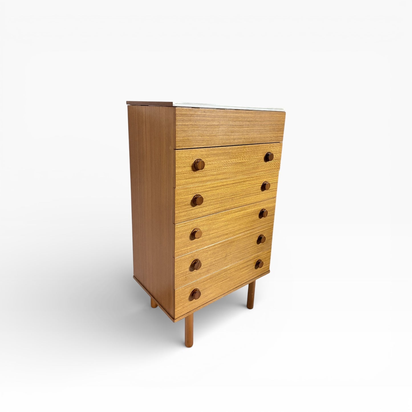 Mid-Century Teak Chest of Drawers with Lift-Up Mirror – 1960s British Vintage