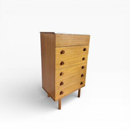 Mid-Century Teak Chest of Drawers with Lift-Up Mirror – 1960s British Vintage