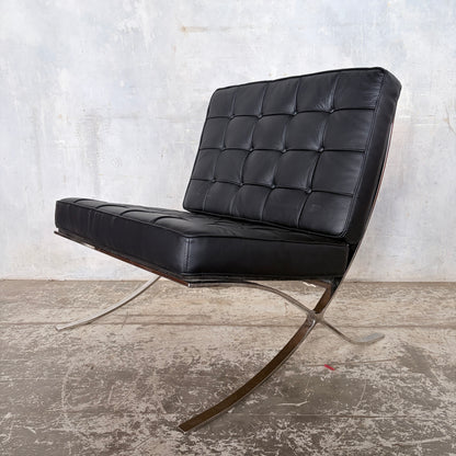 Mid Century Style Black Leather & Chrome Barcelona Chair