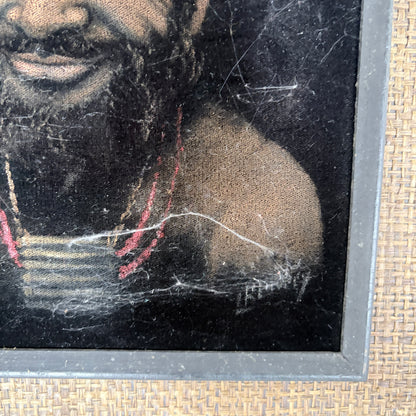 Vintage Papuan Highlander Portrait Painting in Original Hessian Frame