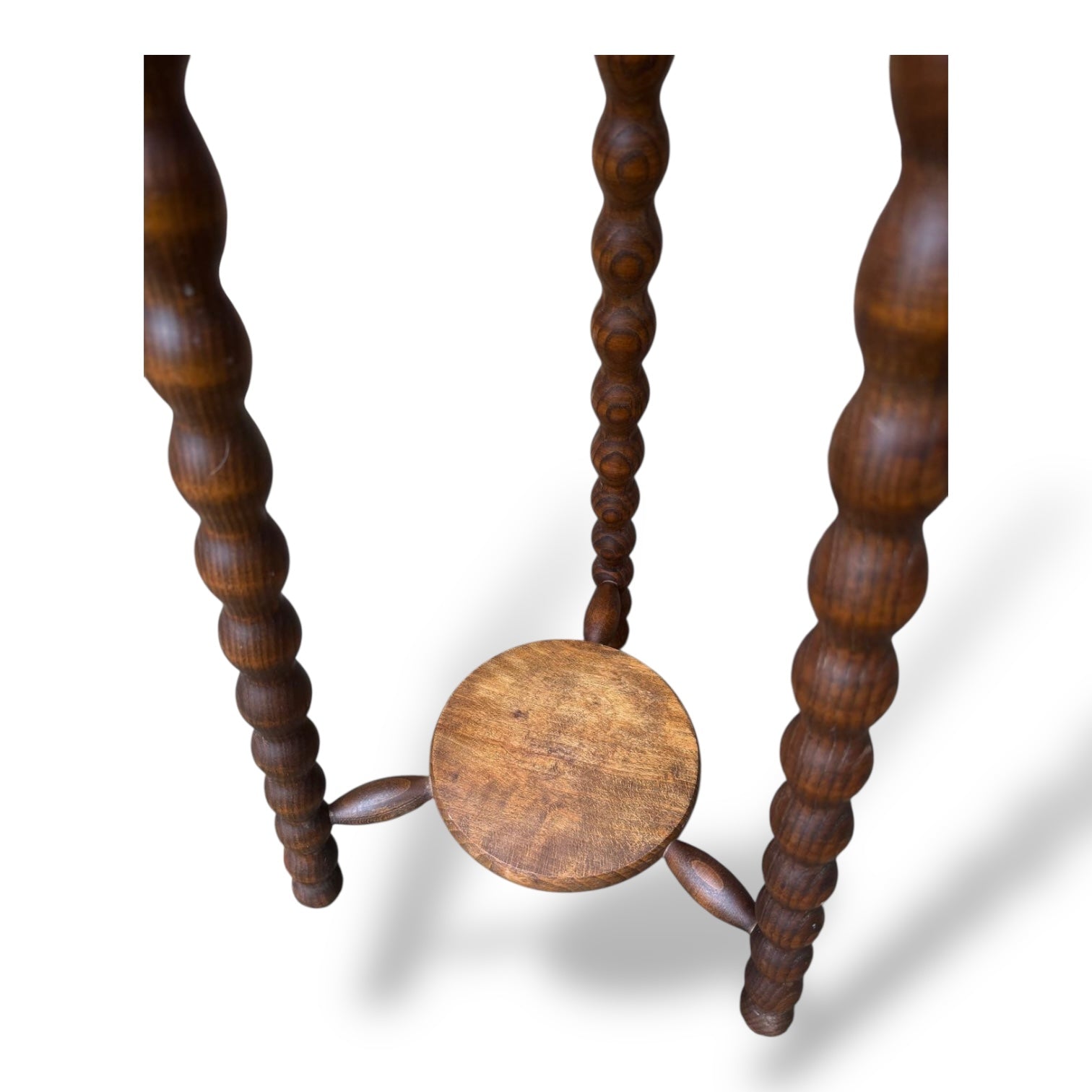 Tall French Bobbin Stool | Antique French Turned Wood Plant Stand | Rustic Country Accent — view 11