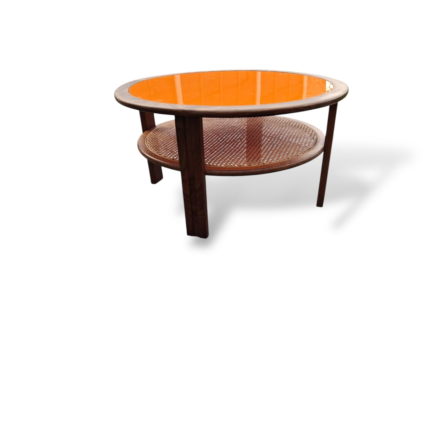 Mid-Century G-Plan Round Coffee Table with Orange Perspex Top