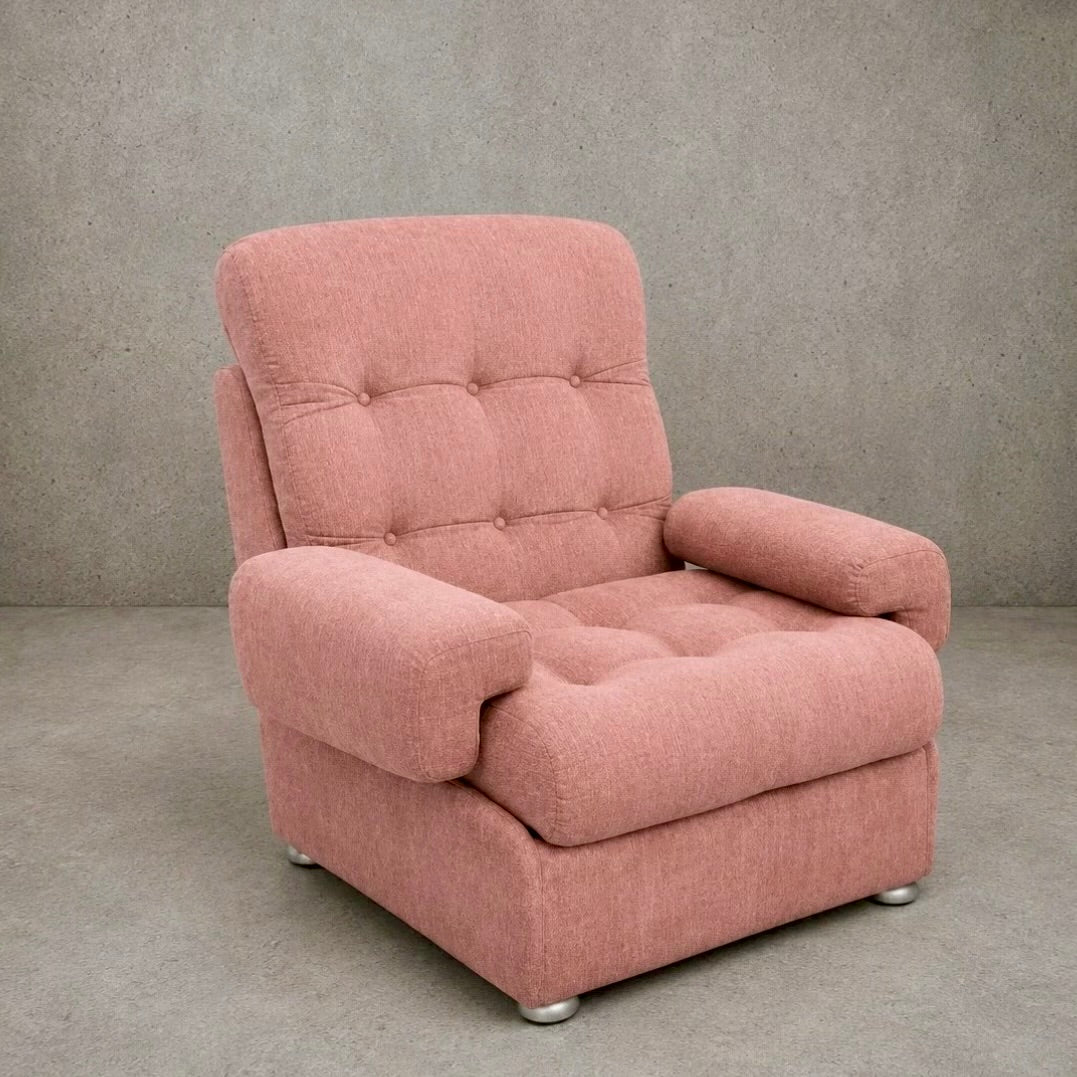 1970s Heals Modular Lounge Armchair Dusty Pink Button-Tufted Mid Century Chair