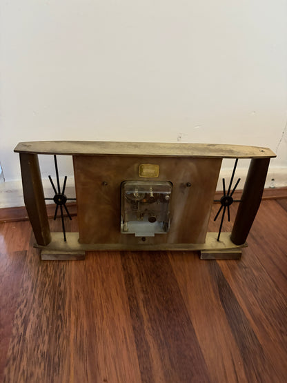 Vintage Metamec Mantel Clock – Mid Century Atomic Style Brass & Wood Desk Clock