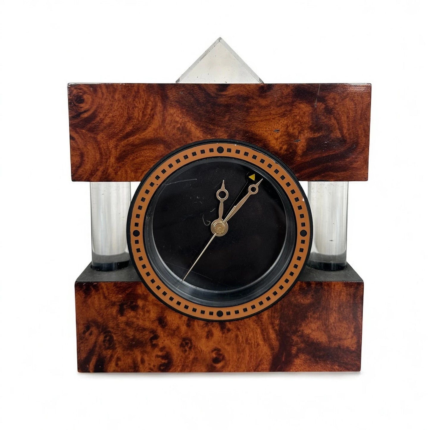 Vintage Mantel Clock – Italian Burr Walnut Veneer Art Deco Table Clock