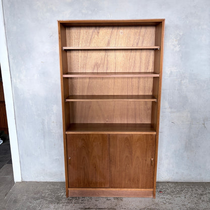 Mid Century Herbert Gibbs Teak Sliding Door Bookcase | Tall Vintage Teak Display