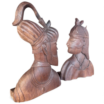 Ottoman Empire Busts - Hand Carved Wooden Sculptures | Mid Century Decor