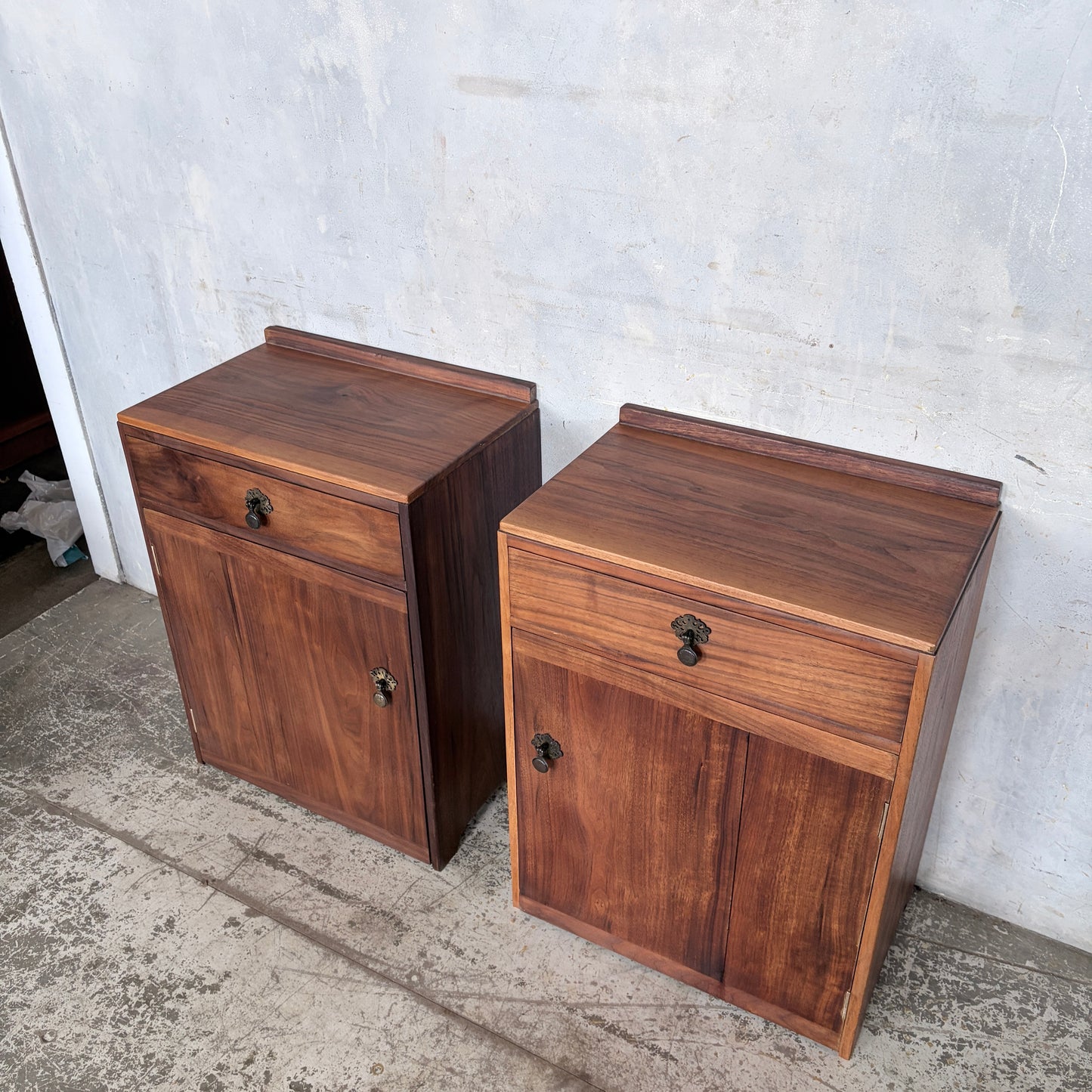 Pair of Mid-Century Walnut Bedside Cabinets | Vintage One Drawer Nightstands