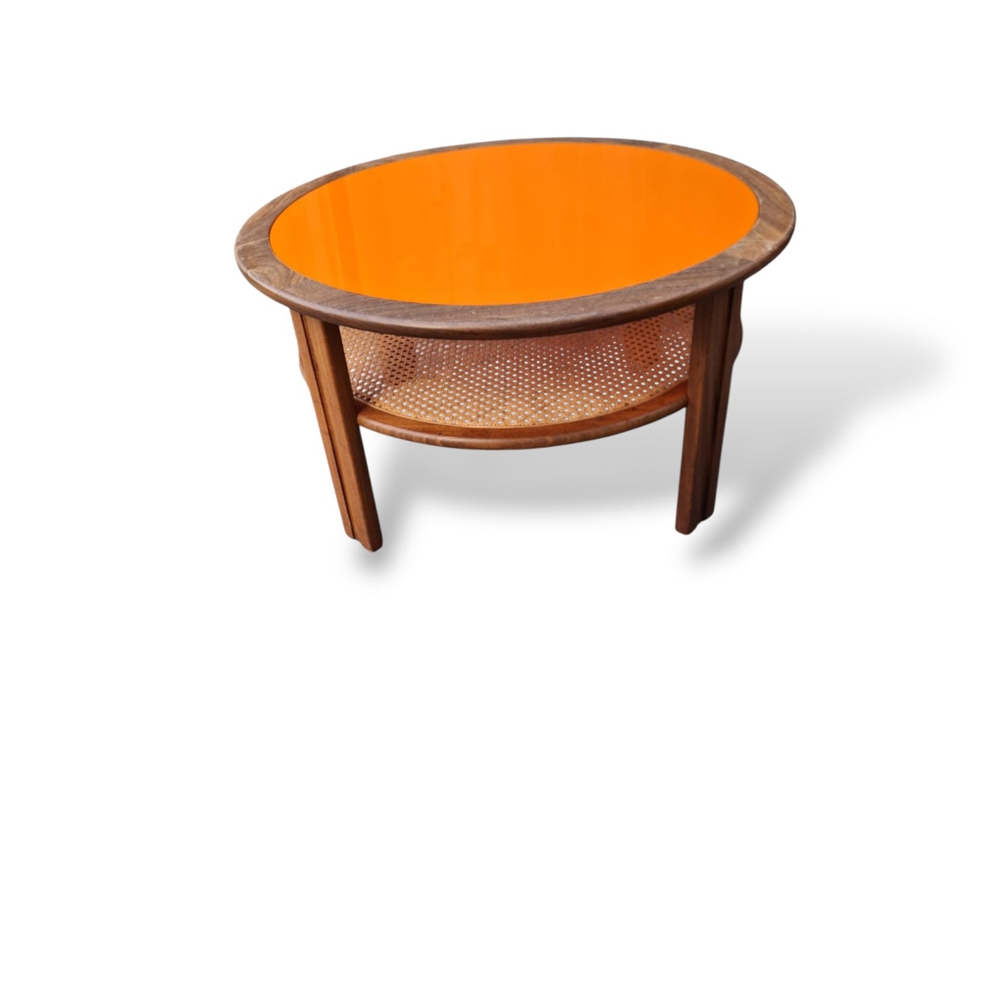 Mid-Century G-Plan Round Coffee Table with Orange Perspex Top