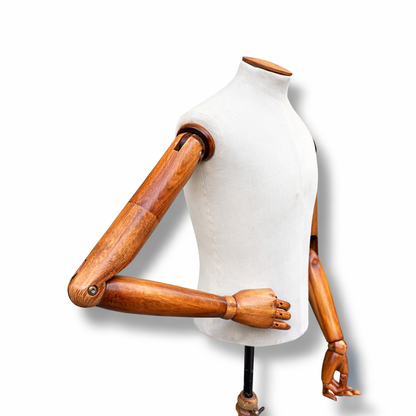 Vintage Articulated Wooden Male Mannequin with Adjustable Arms