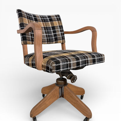 Vintage Hillcrest Oak Swivel Desk Chair with Castors — view 3