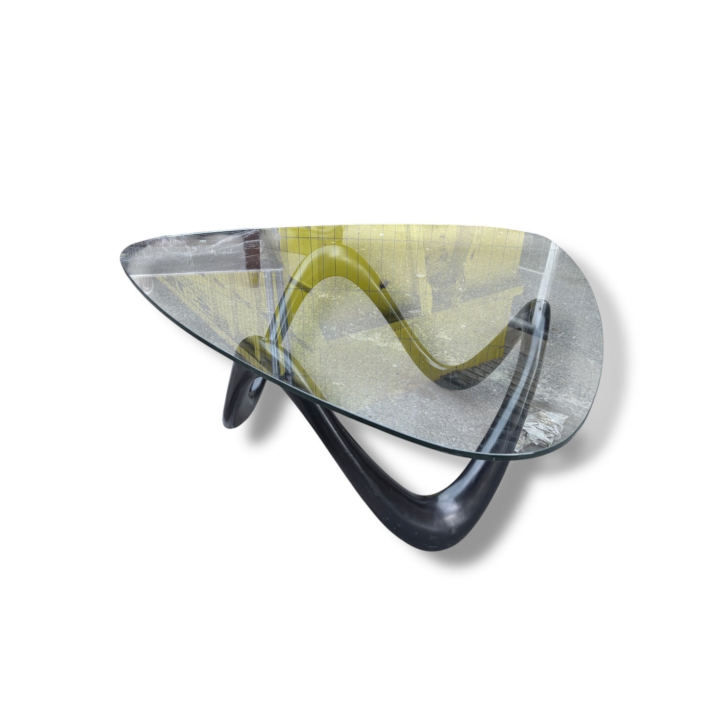 Rounded Triangular Glass Coffee Table with Pop Art Base