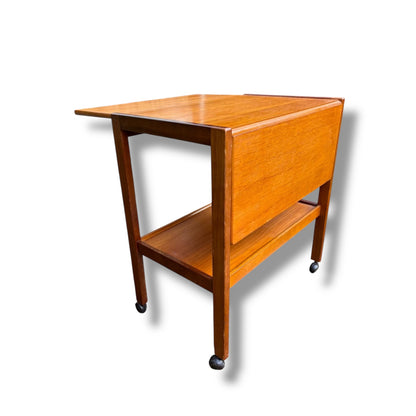 Vintage Teak Drop-Leaf Drinks Trolley on Castors | Mid-Century Bar Cart