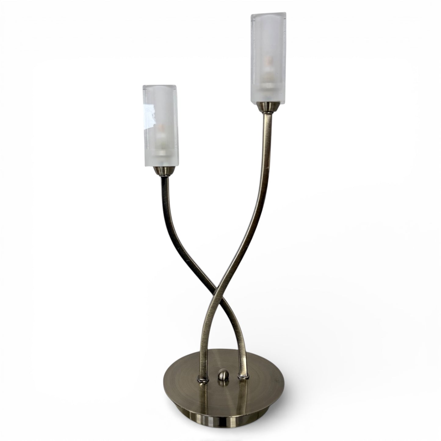 Vintage Table Lamp – Twin Arm Lamp with Frosted Glass Shades | Brass Effect Light