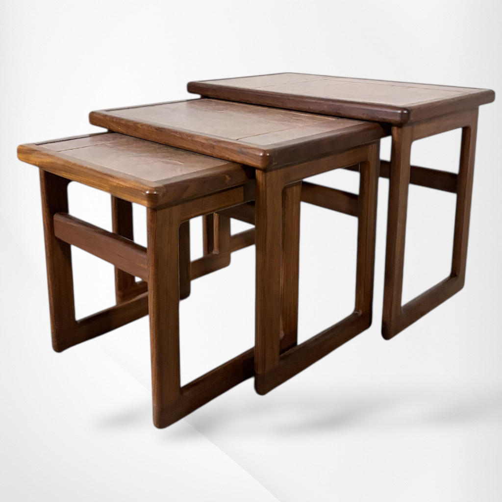 Mid Century Teak Tables – Nesting Side Tables with Ceramic Tile Tops | Scandinavian Vintage