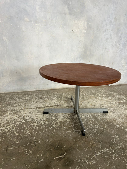 Danish Mid Century Round Coffee Table | Teak & Chrome Cross Base