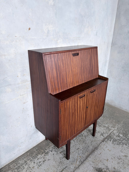 Mid Century Walnut & Teak Bureau Desk Cabinet