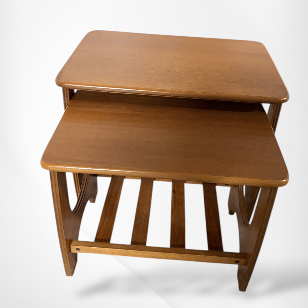 Mid Century Side Tables – Danish Nesting Two Piece Table Set with Curved Legs