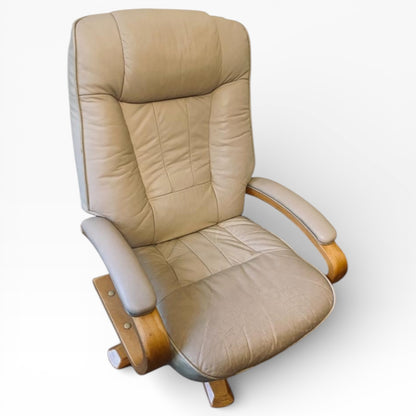 Scandinavian Swivel Lounge Chair – Mid-Century Armchair with Leather Footstool