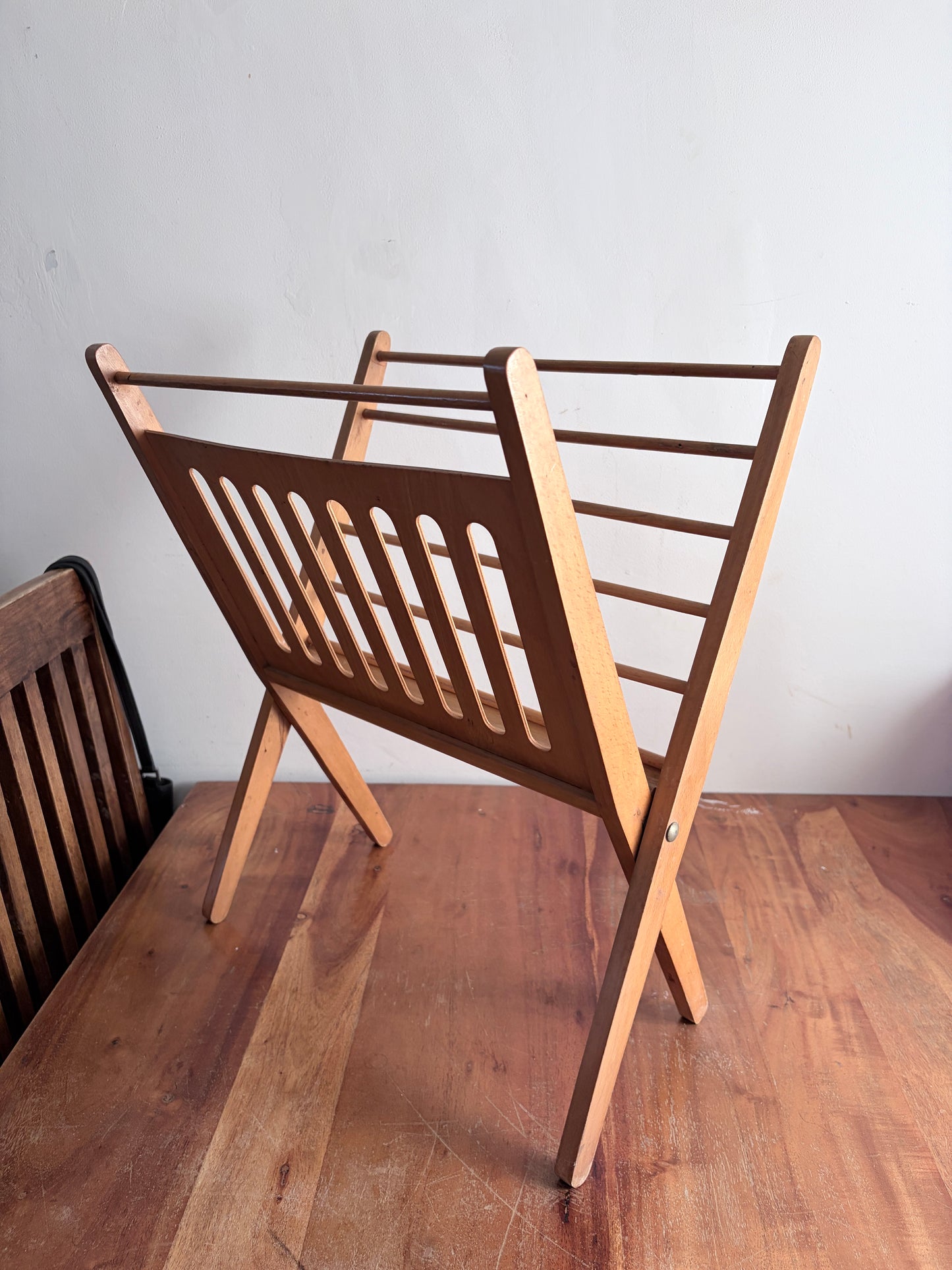 Mid Century Dutch Beech Folding Magazine Rack by Cees Braakman
