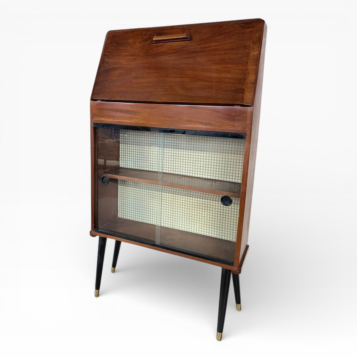 Vintage Slimline Space Age Drinks Cabinet with Mosaic & Glass Display
