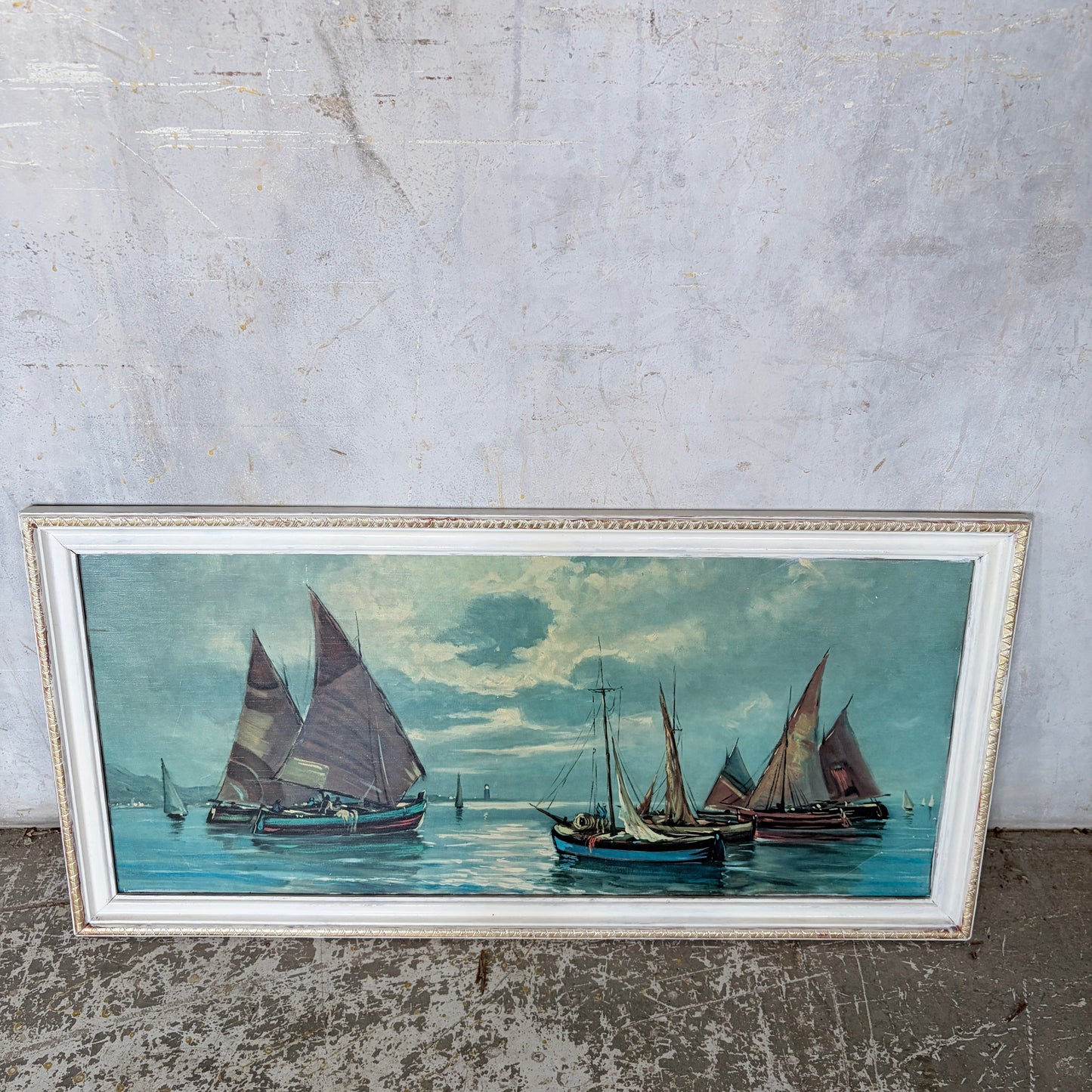 Mid-Century Framed Coastal Sailing Boat Print