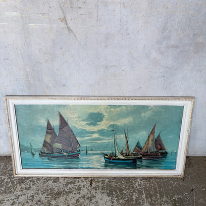 Mid-Century Framed Coastal Sailing Boat Print