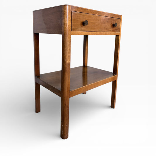 Art Deco Bedside Table – Walnut Nightstand with Drawer & Open Shelf, 1930s Design