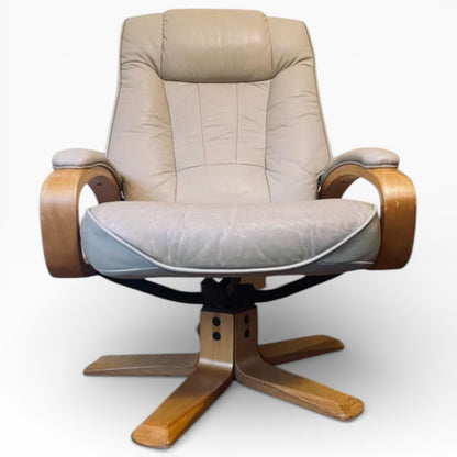 Scandinavian Swivel Lounge Chair – Mid-Century Armchair with Leather Footstool