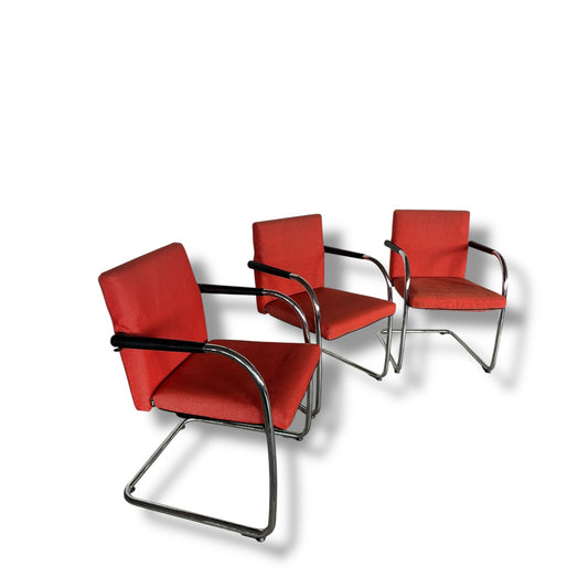 Set of 4 Vintage Vitra “Visasoft” Dining / Meeting Chairs – In Dark Red Fabric and Chrome