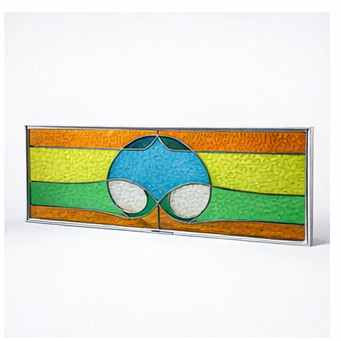 Vintage Stained Glass Window Panel – Mid Century Geometric Design
