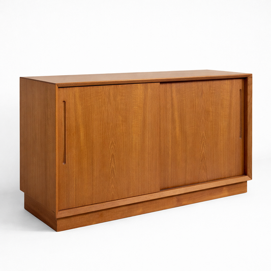 Mid Century Vintage Compact Danish Teak Sliding Door Sideboard