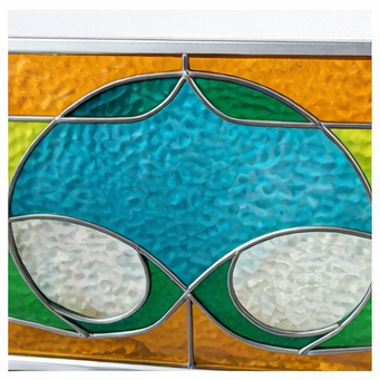 Vintage Stained Glass Window Panel – Mid Century Geometric Design