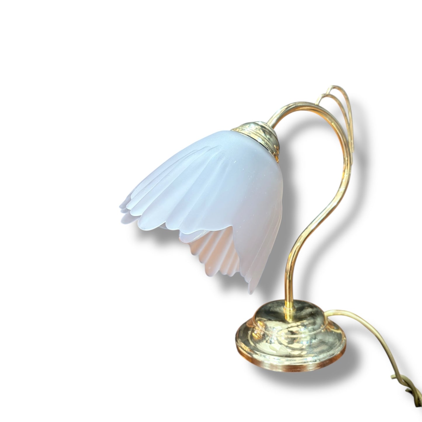 Vintage Brass & Frosted Glass Flower Table Lamp | Art Nouveau