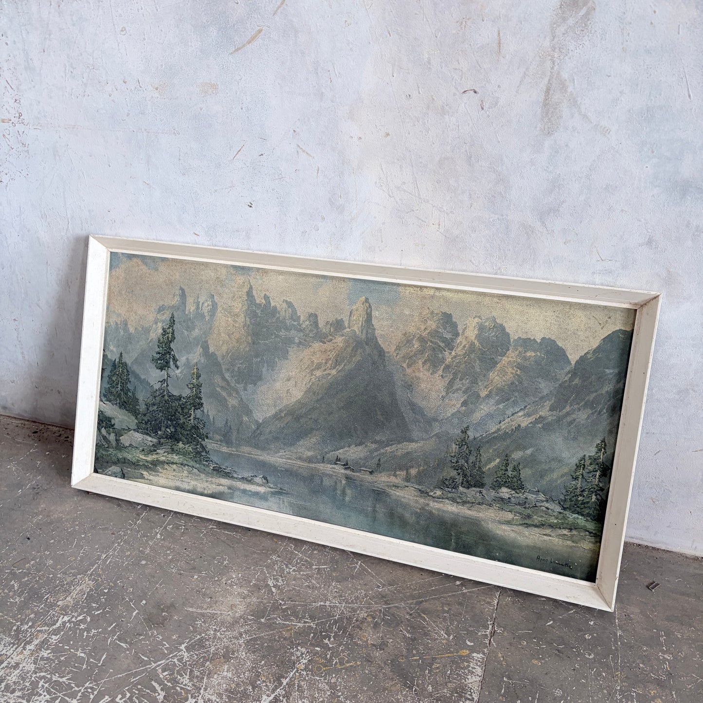 Vintage Framed Mountain Landscape Print by Arno Lemke – ‘The Dolomites’