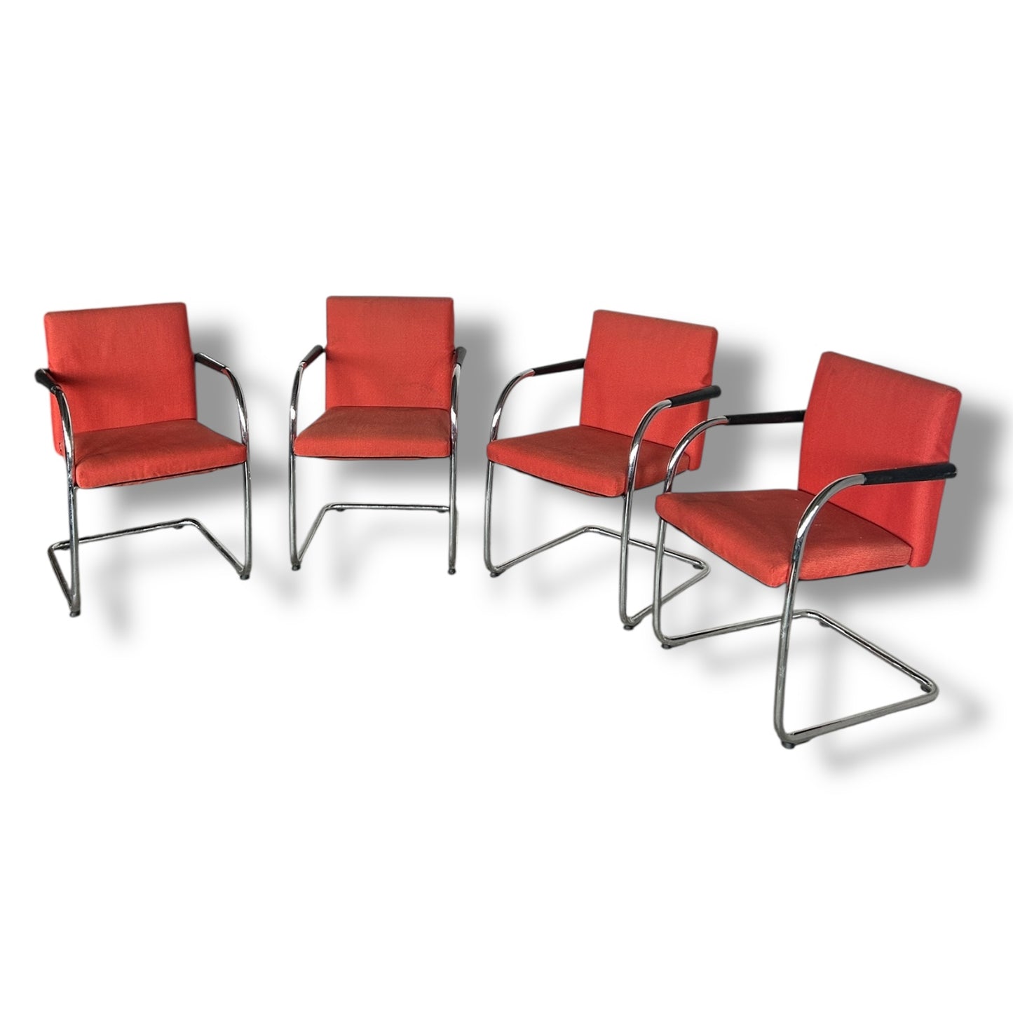 Set of 4 Vintage Vitra “Visasoft” Dining / Meeting Chairs – In Dark Red Fabric and Chrome