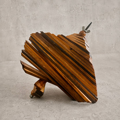 Mid Century Helix Mixed Wood Sculpture Handmade Kinetic Geometric Wooden Art
