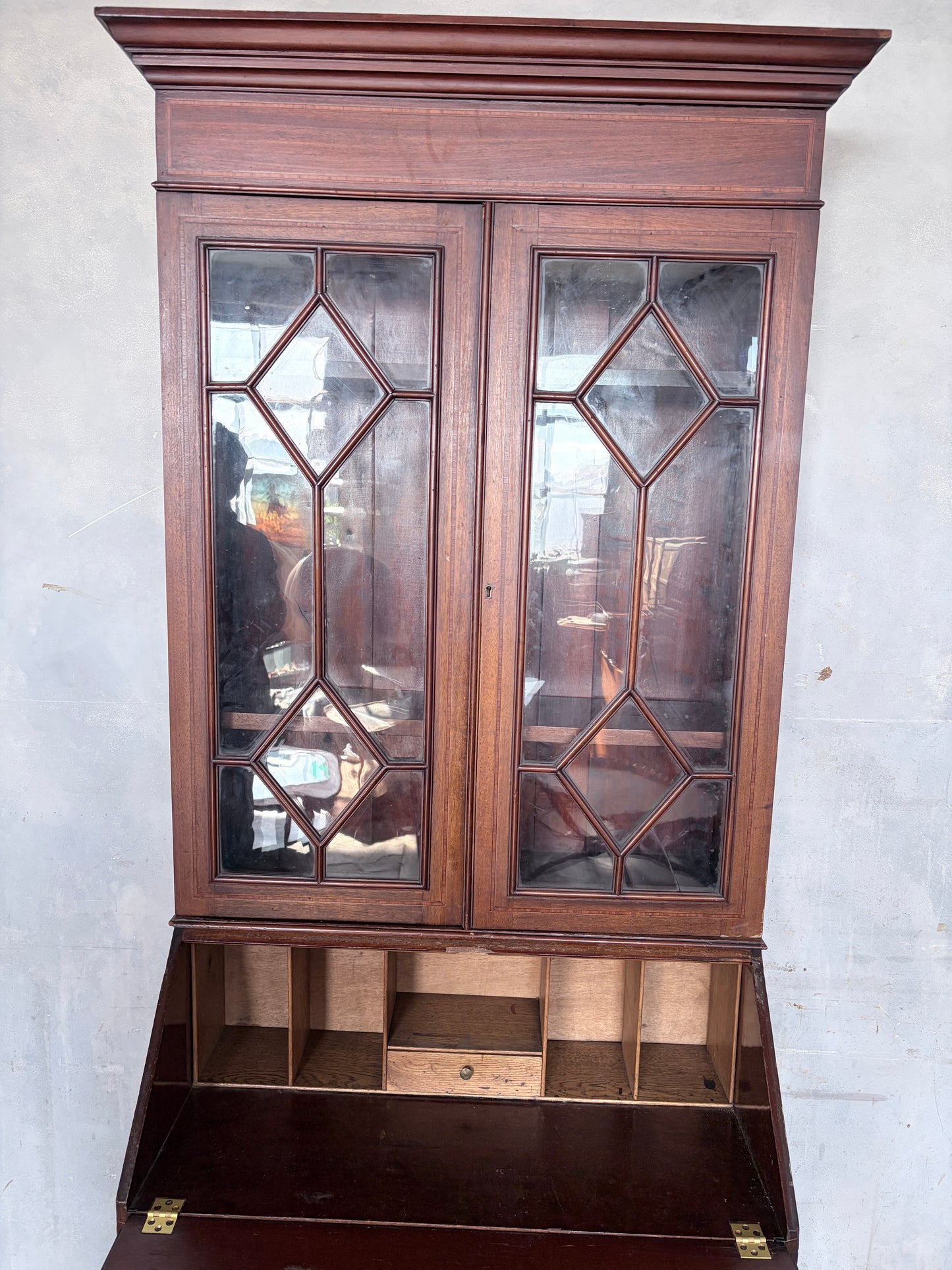 Antique Edwardian Mahogany Glazed Bureau Bookcase