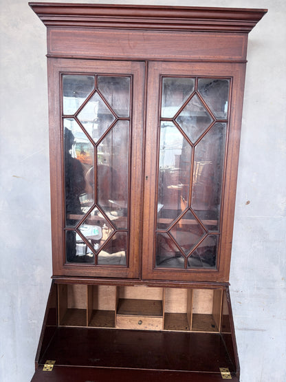 Antique Edwardian Mahogany Glazed Bureau Bookcase