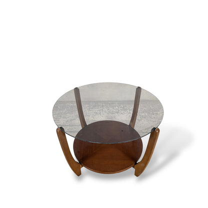 Mid Century Smoked Glass & Teak Round Coffee Table — view 5