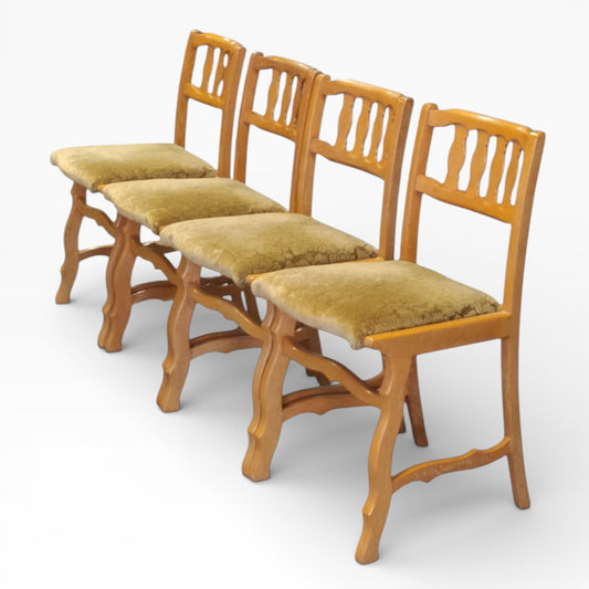 Vintage Oak Dining Chairs – Set of Four Mid Century Danish Oak Chairs