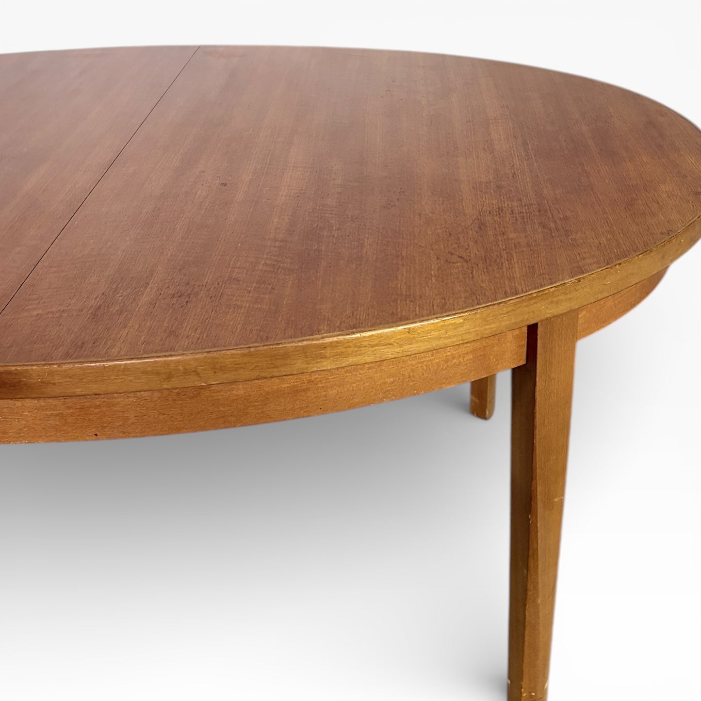 Mid Century Teak Table - Extending Oval Dining Table With Integrated Centre Leaf