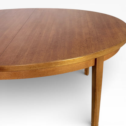 Mid Century Teak Table - Extending Oval Dining Table With Integrated Centre Leaf