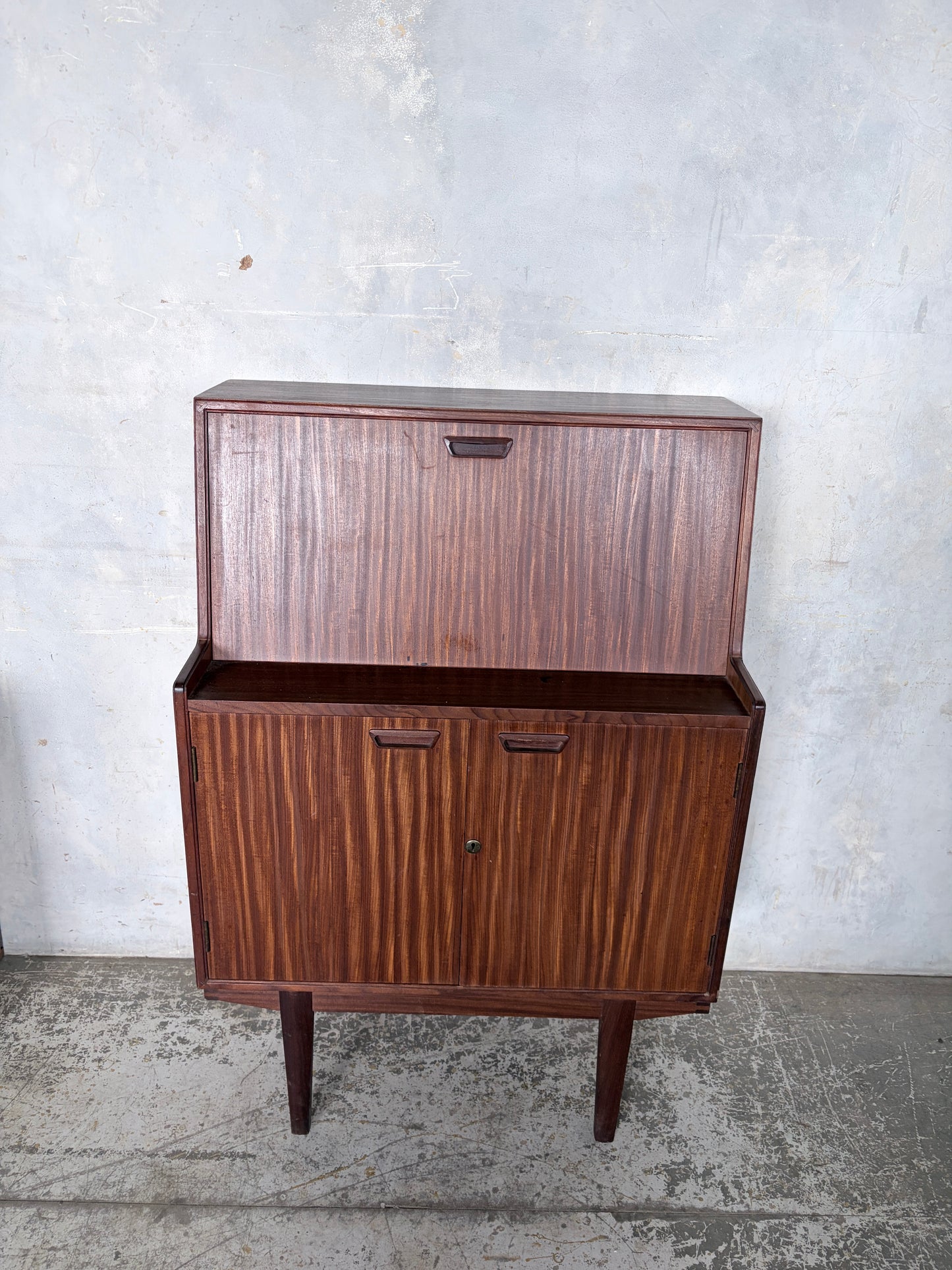 Mid Century Walnut & Teak Bureau Desk Cabinet